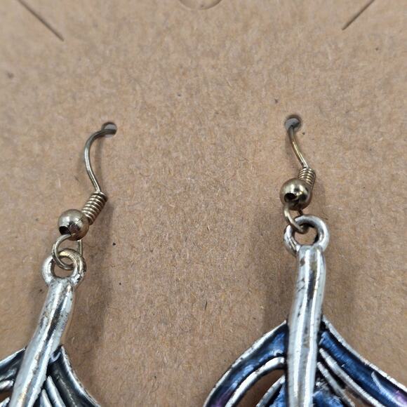 2 Set of Earrings Feather Shape Enameled Rhinestone & Avon Boho Weave Multicolor - Picture 10 of 12
